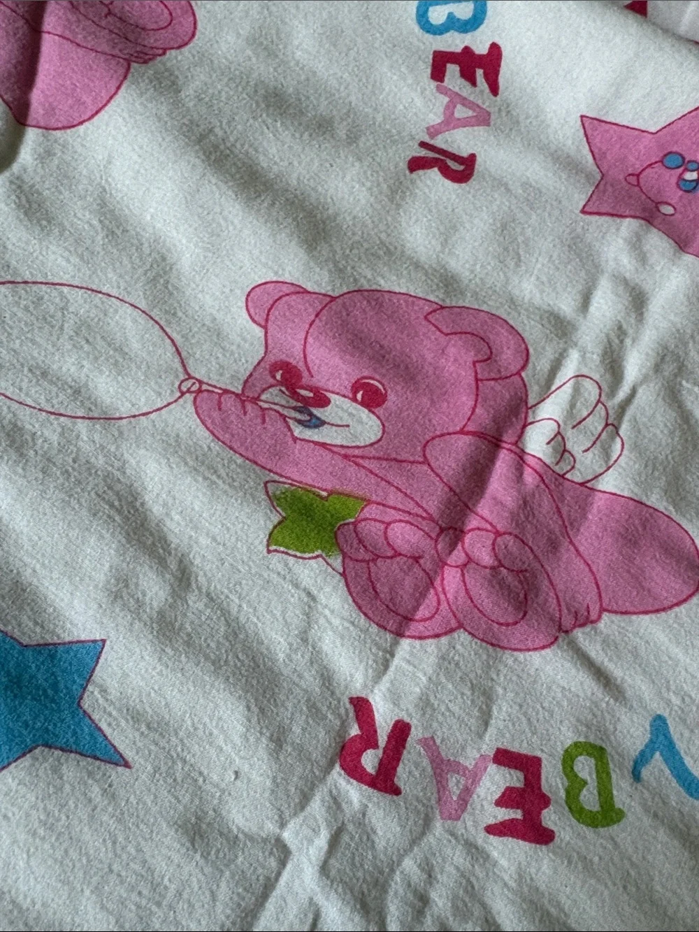 Vintage Pink Fancy Bear Printed Kids Quilt with ruffled quilted edges